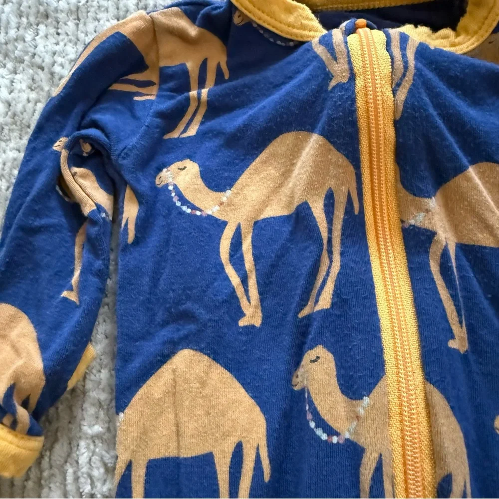 KicKee Pants Bamboo‎ Footed Coverall NB Blue Camel Print Zipper Pajamas